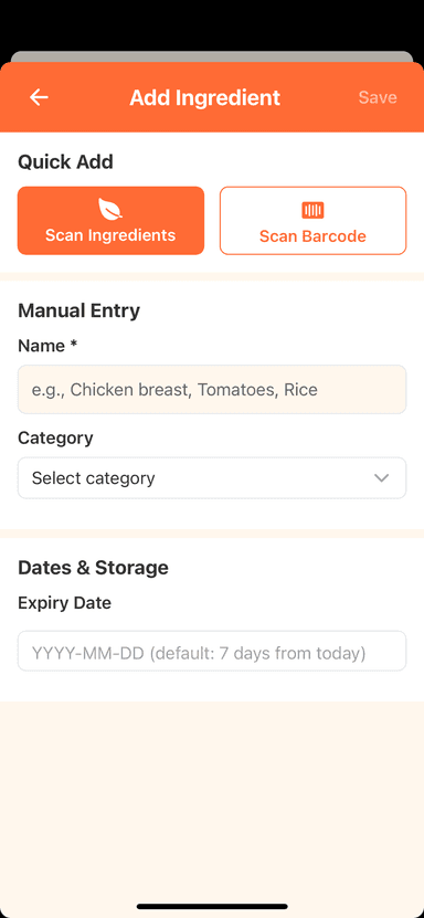 Add Ingredient Screen