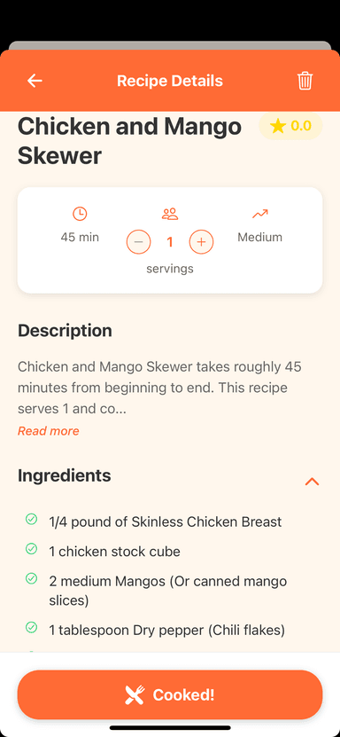 Recipe Details Screen