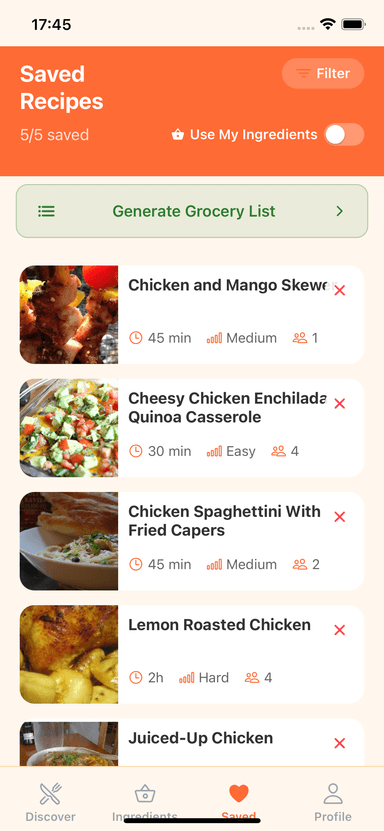 Saved Recipes Screen